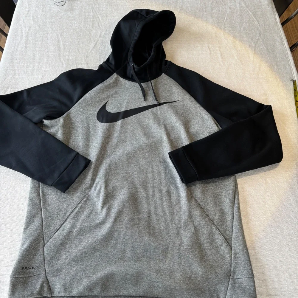 Nike Dri-FIT Mens XLT‎ Grey Black Colorblock Swoosh Training Hoodie 931991-063